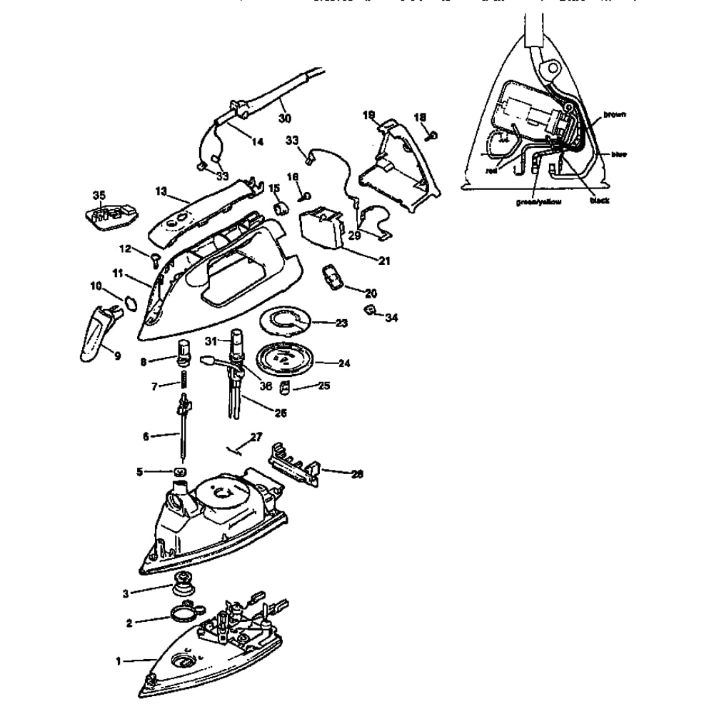 Iron Diagram and Parts List for F855  Black and Decker Iron